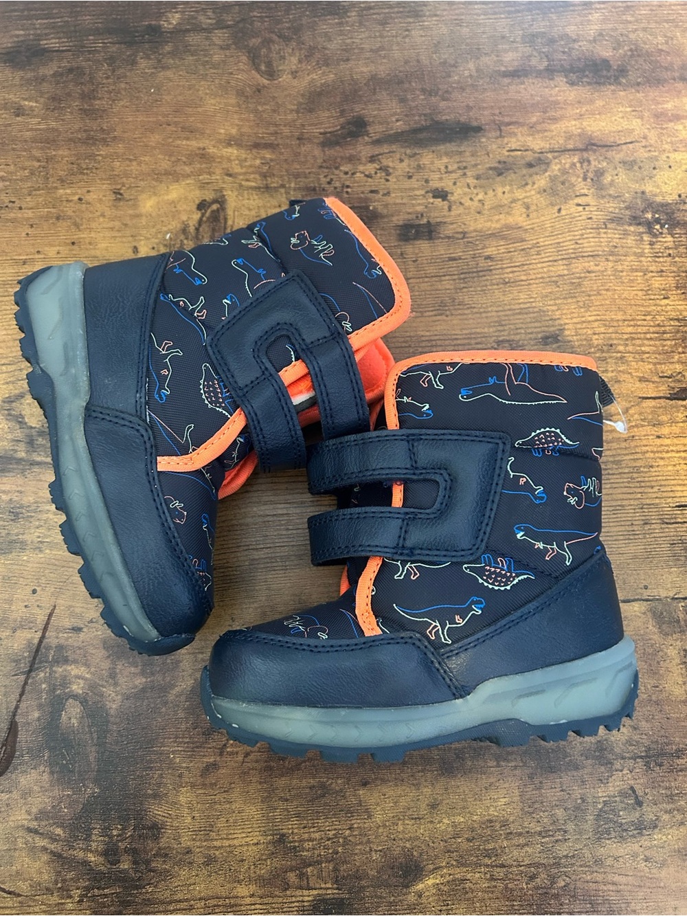 Carter's Navy Kids Winter Boots with Orange Trim and Dino Print